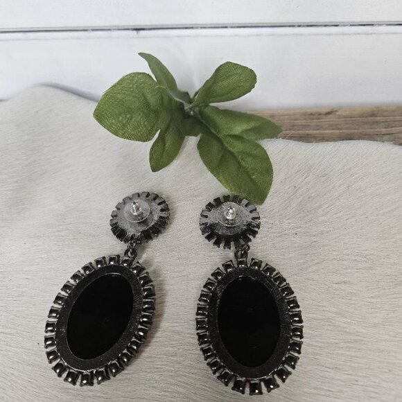 Vintage Black Large Rhinestone Chrystal Fashion Dangle Earrings - Picture 4 of 4